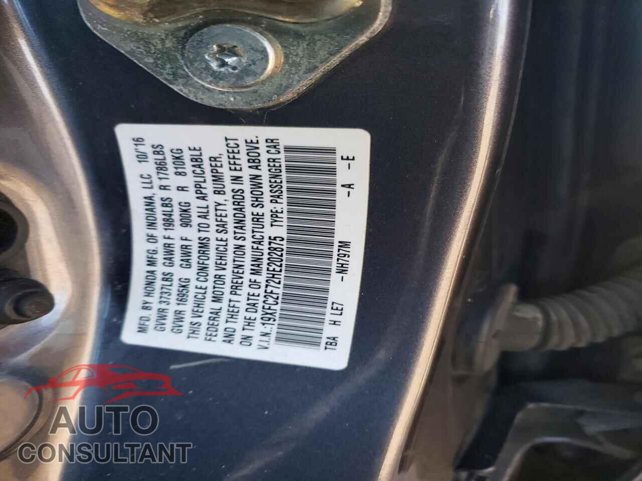 HONDA CIVIC 2017 - 19XFC2F72HE202875