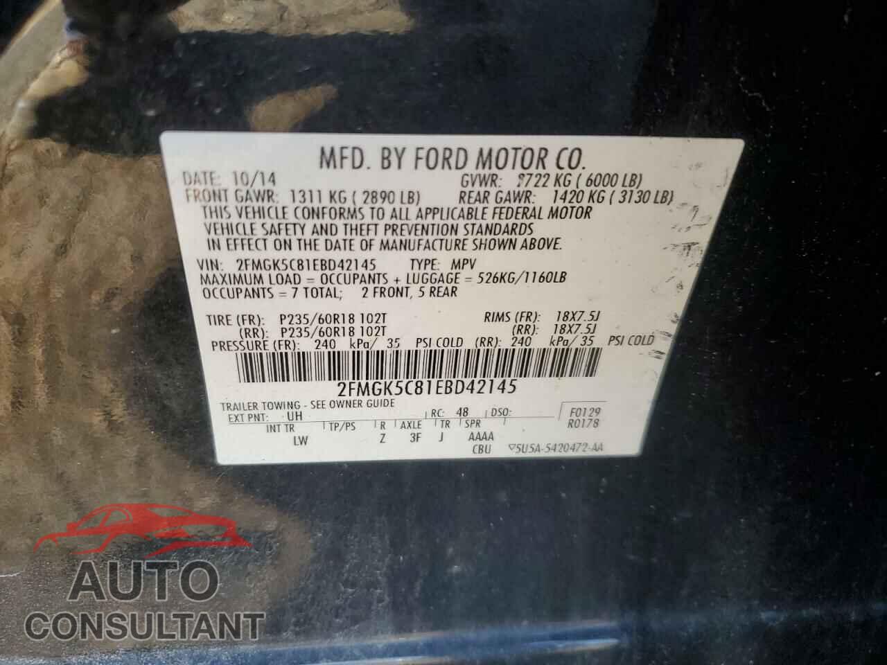 FORD FLEX 2014 - 2FMGK5C81EBD42145