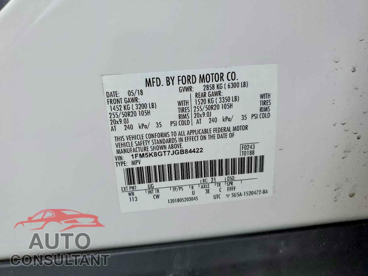 FORD EXPLORER 2018 - 1FM5K8GT7JGB84422