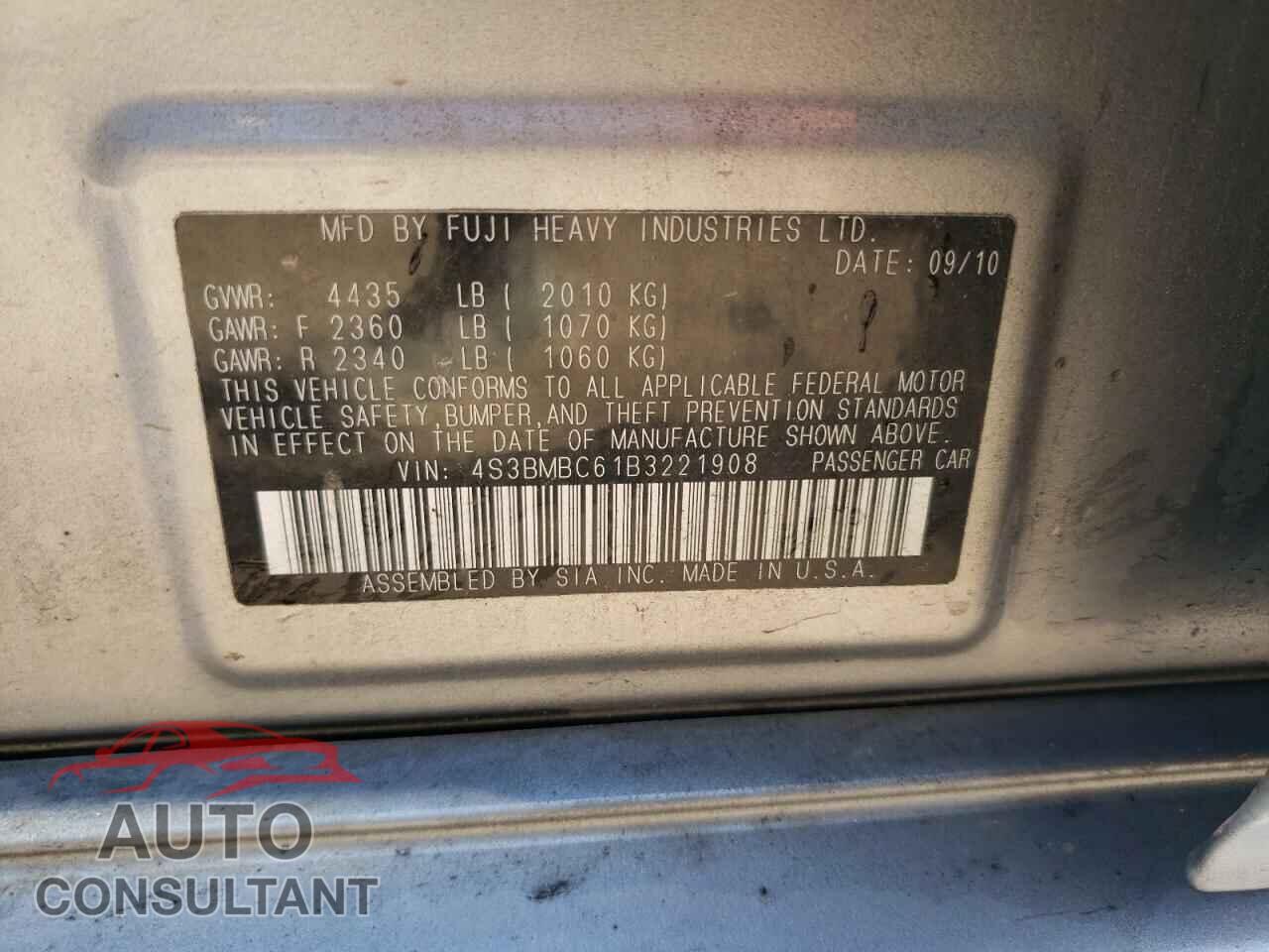 SUBARU LEGACY 2011 - 4S3BMBC61B3221908