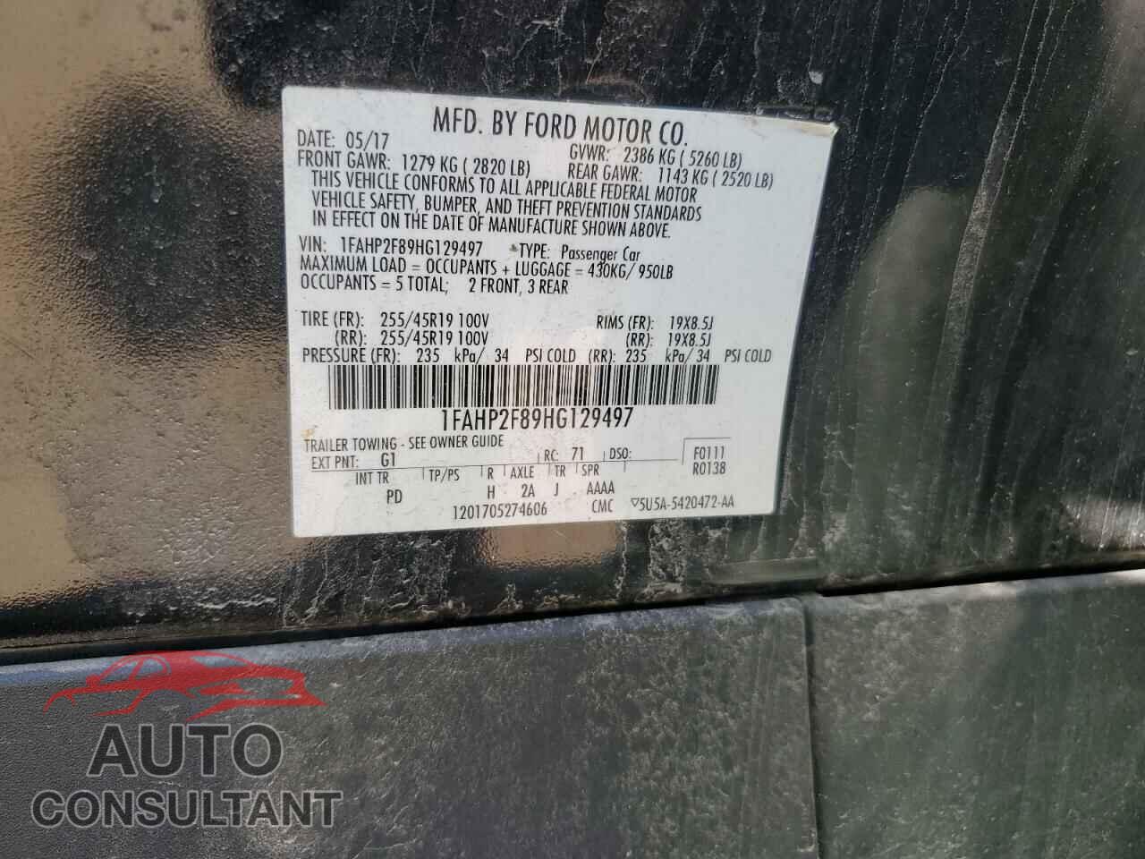 FORD TAURUS 2017 - 1FAHP2F89HG129497