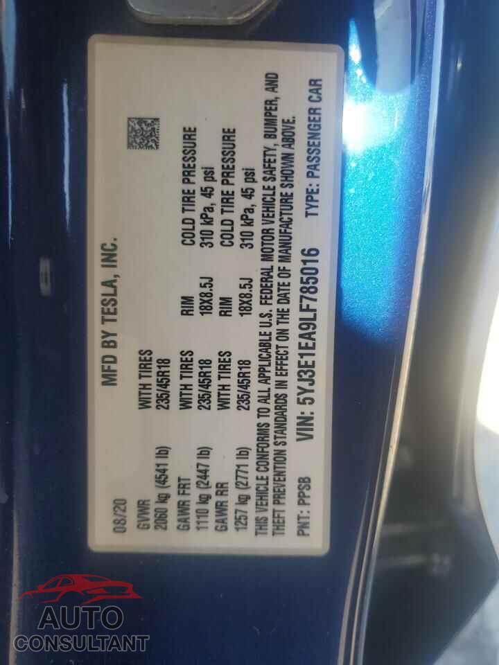 TESLA MODEL 3 2020 - 5YJ3E1EA9LF785016
