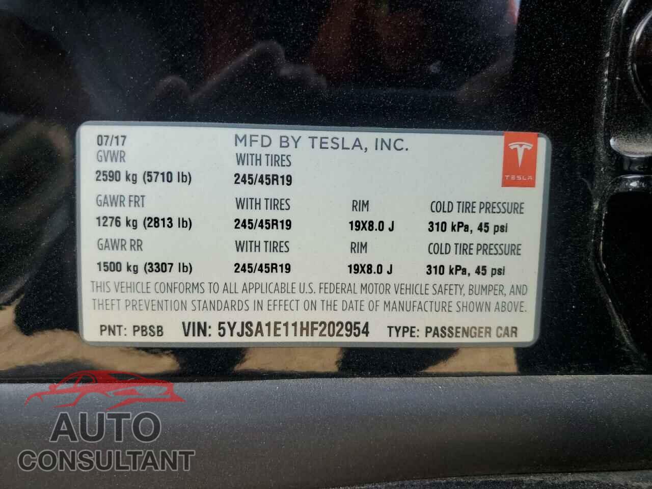 TESLA MODEL S 2017 - 5YJSA1E11HF202954