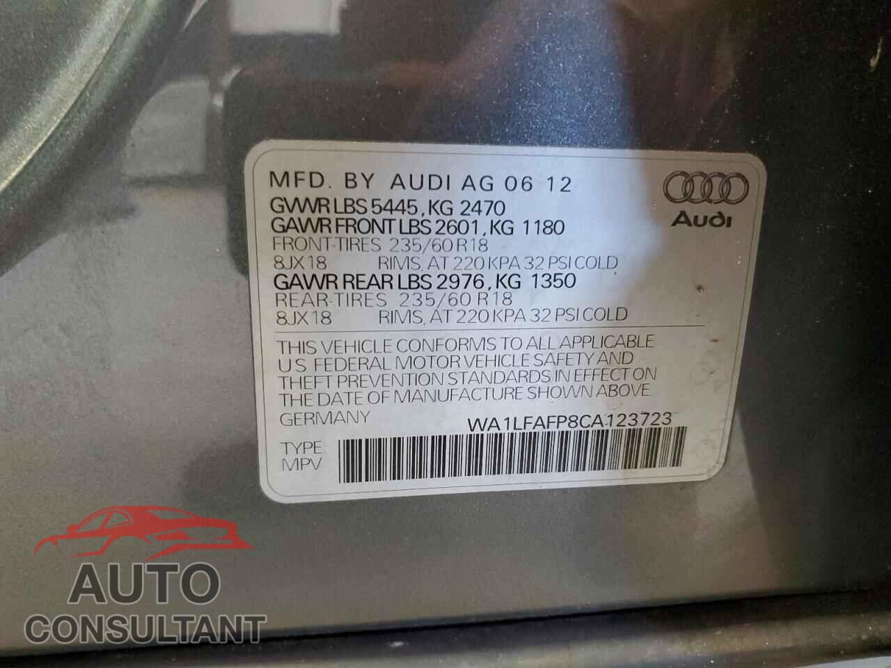 AUDI Q5 2012 - WA1LFAFP8CA123723