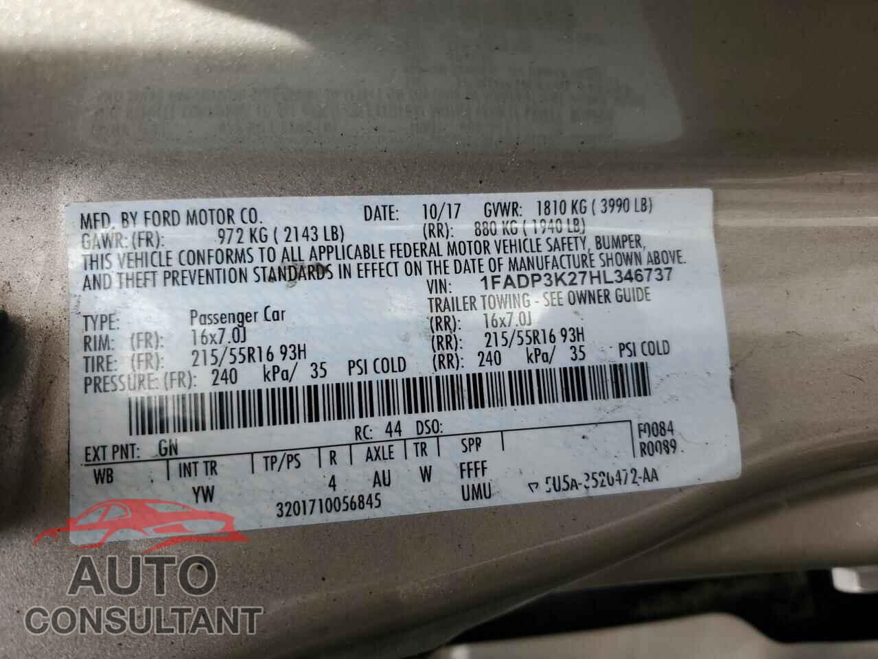 FORD FOCUS 2017 - 1FADP3K27HL346737