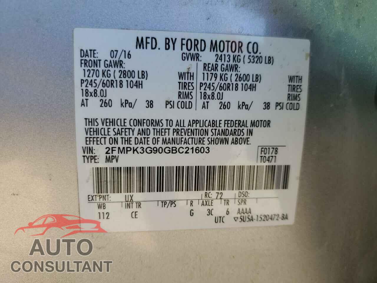 FORD EDGE 2016 - 2FMPK3G90GBC21603