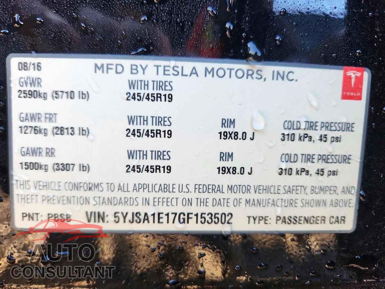 TESLA MODEL S 2016 - 5YJSA1E17GF153502