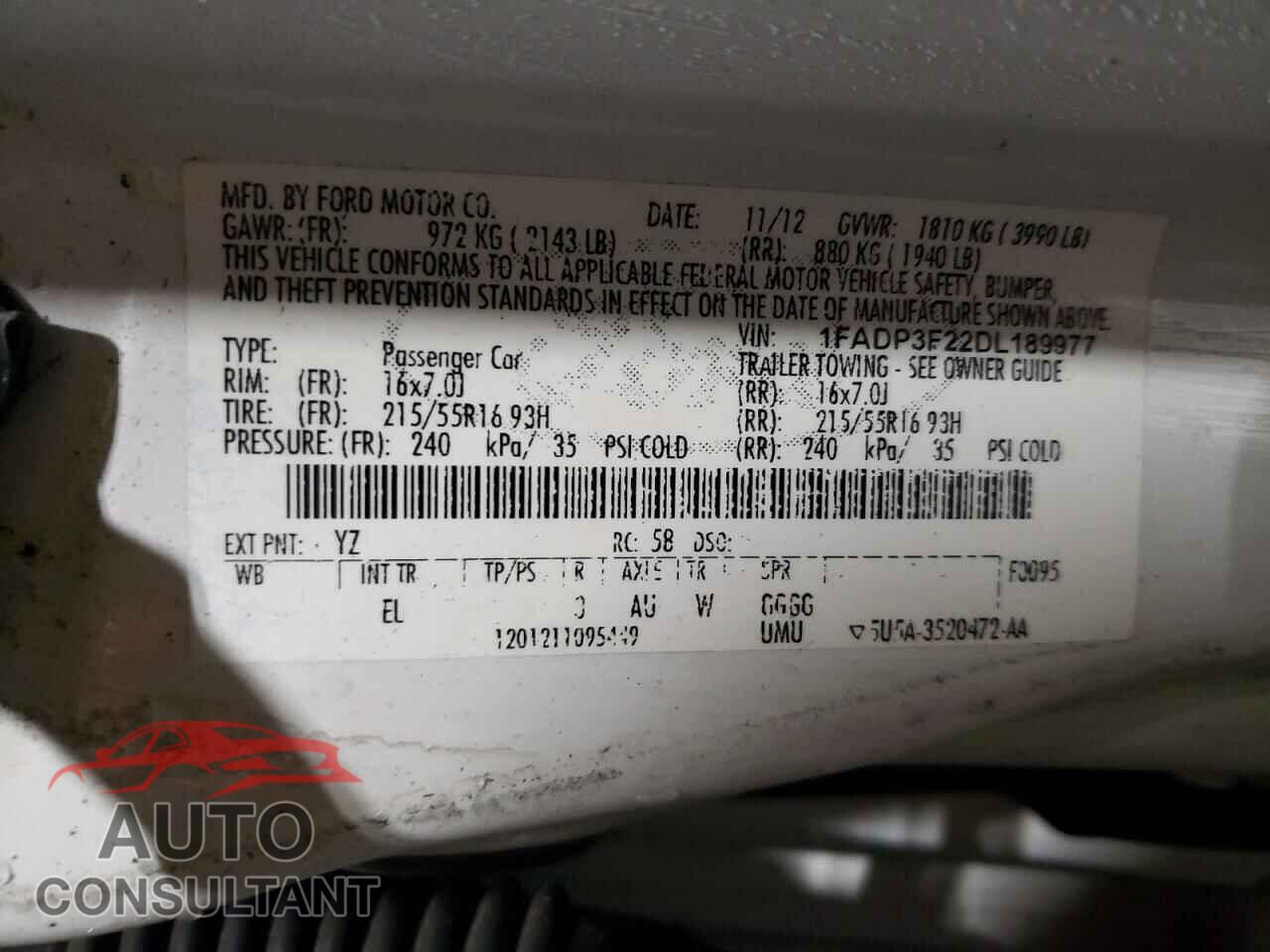 FORD FOCUS 2013 - 1FADP3F22DL189977
