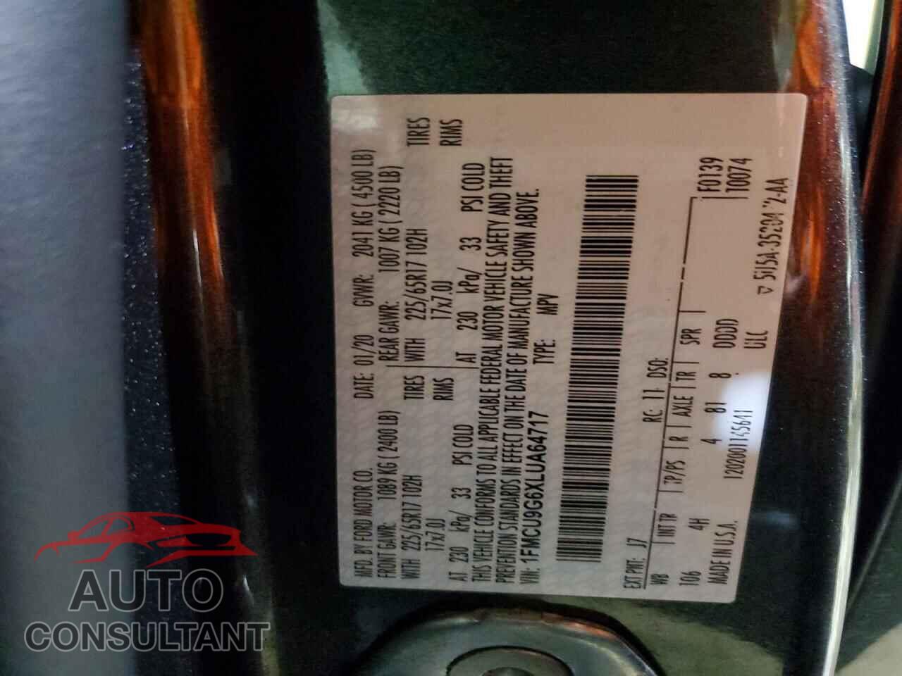 FORD ESCAPE 2020 - 1FMCU9G6XLUA64717