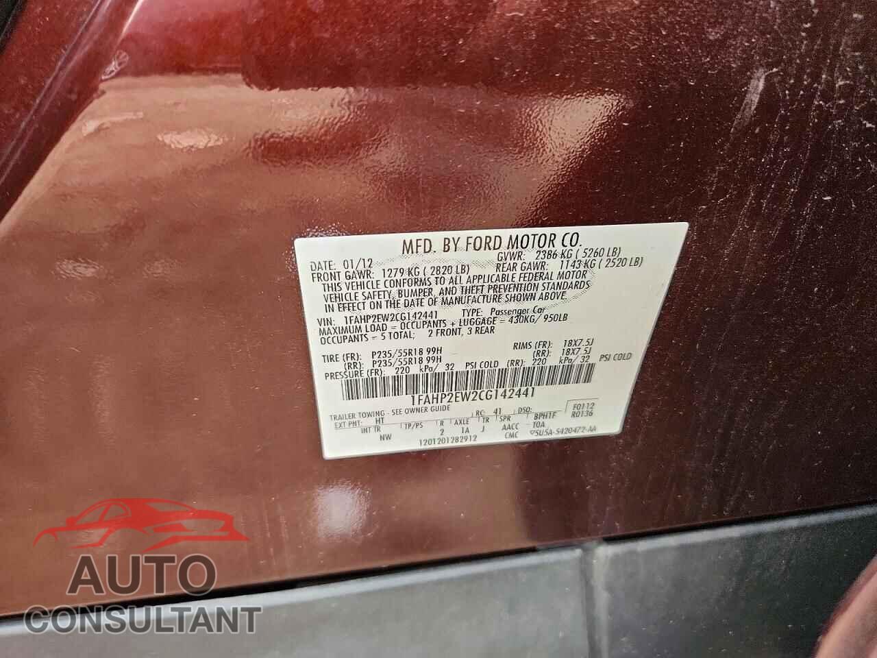 FORD TAURUS 2012 - 1FAHP2EW2CG142441