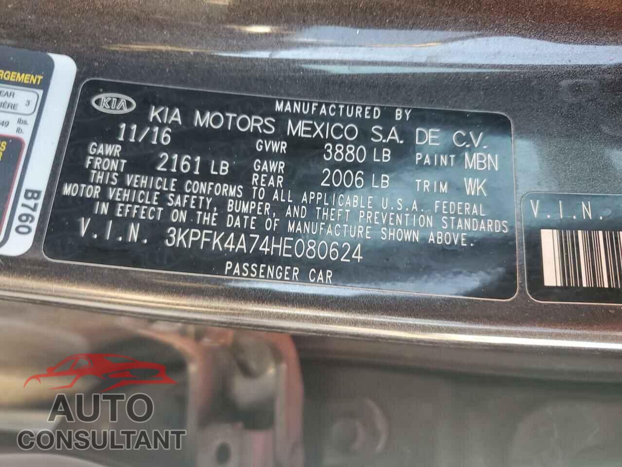 KIA FORTE 2017 - 3KPFK4A74HE080624