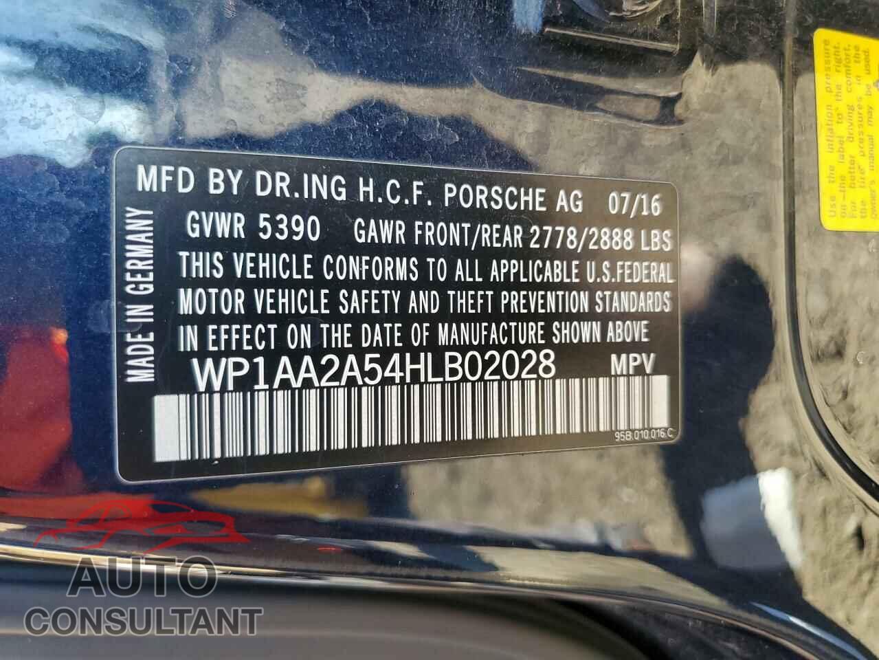 PORSCHE MACAN 2017 - WP1AA2A54HLB02028