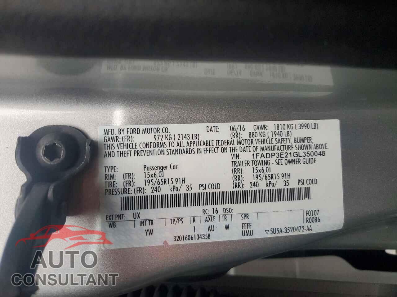 FORD FOCUS 2016 - 1FADP3E21GL350048
