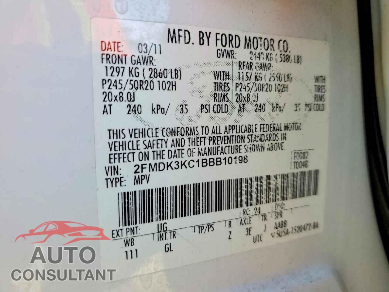 FORD EDGE 2011 - 2FMDK3KC1BBB10198