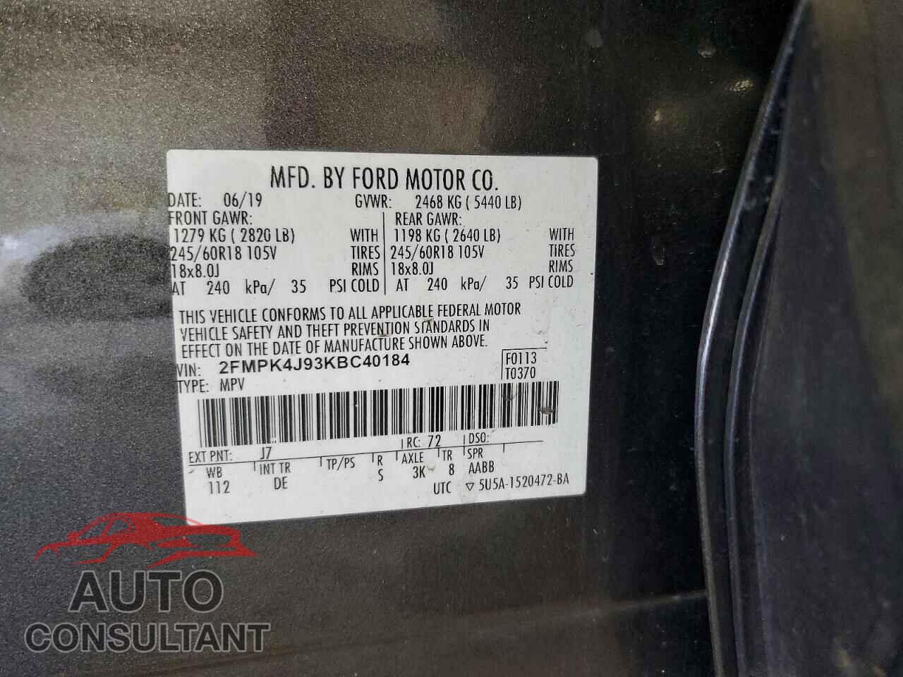FORD EDGE 2019 - 2FMPK4J93KBC40184