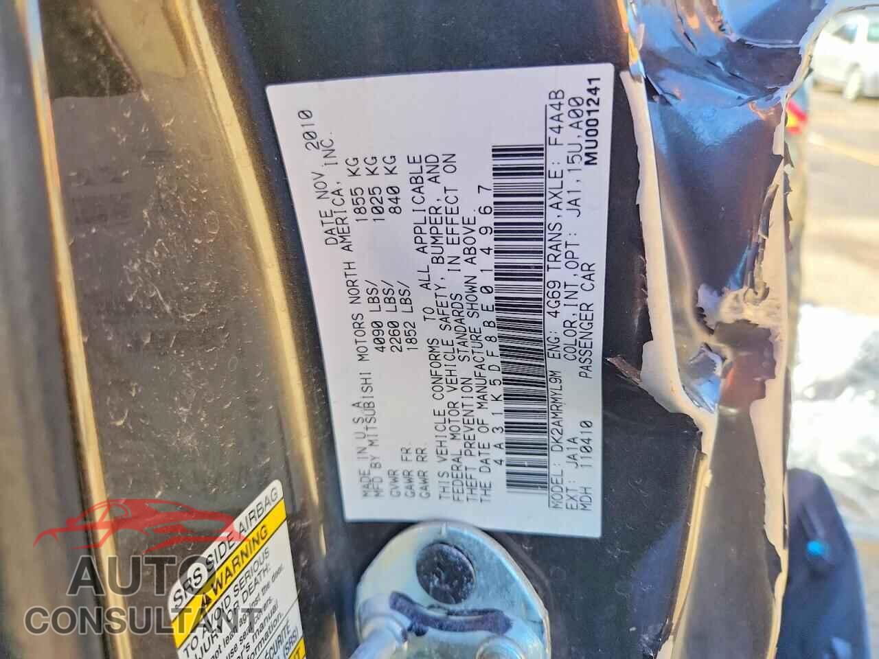 MITSUBISHI ECLIPSE 2011 - 4A31K5DF8BE014967