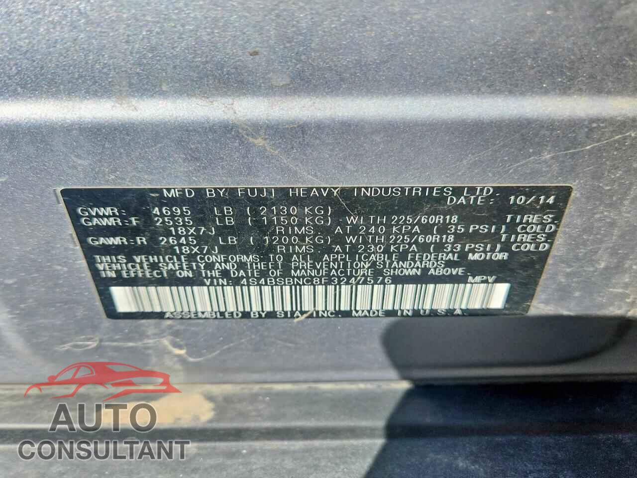 SUBARU OUTBACK 2015 - 4S4BSBNC8F3247576