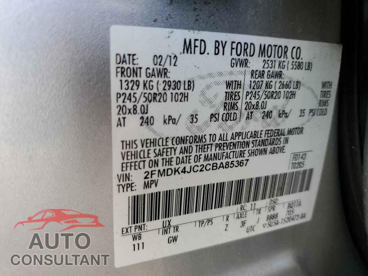 FORD EDGE 2012 - 2FMDK4JC2CBA85367