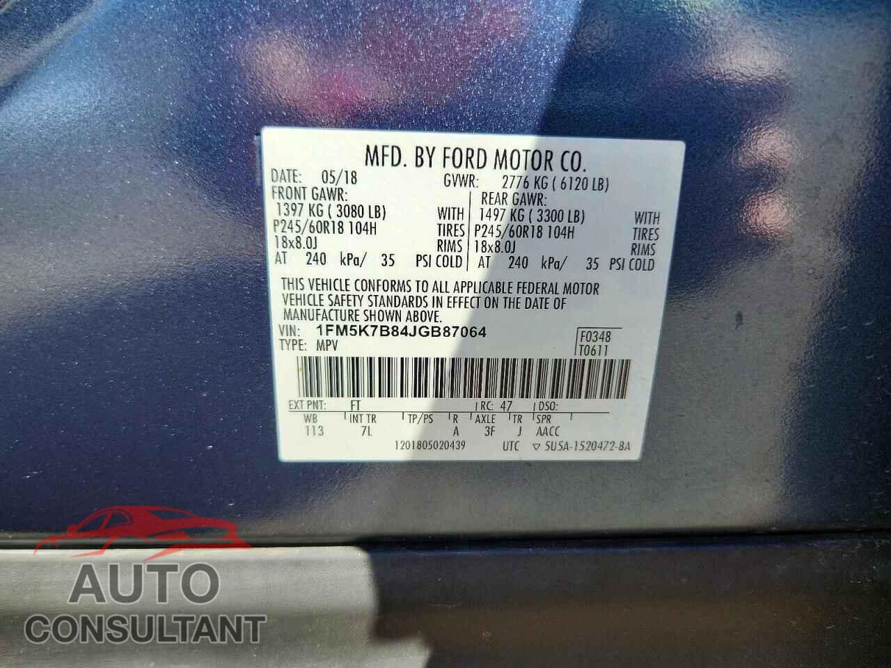 FORD EXPLORER 2018 - 1FM5K7B84JGB87064