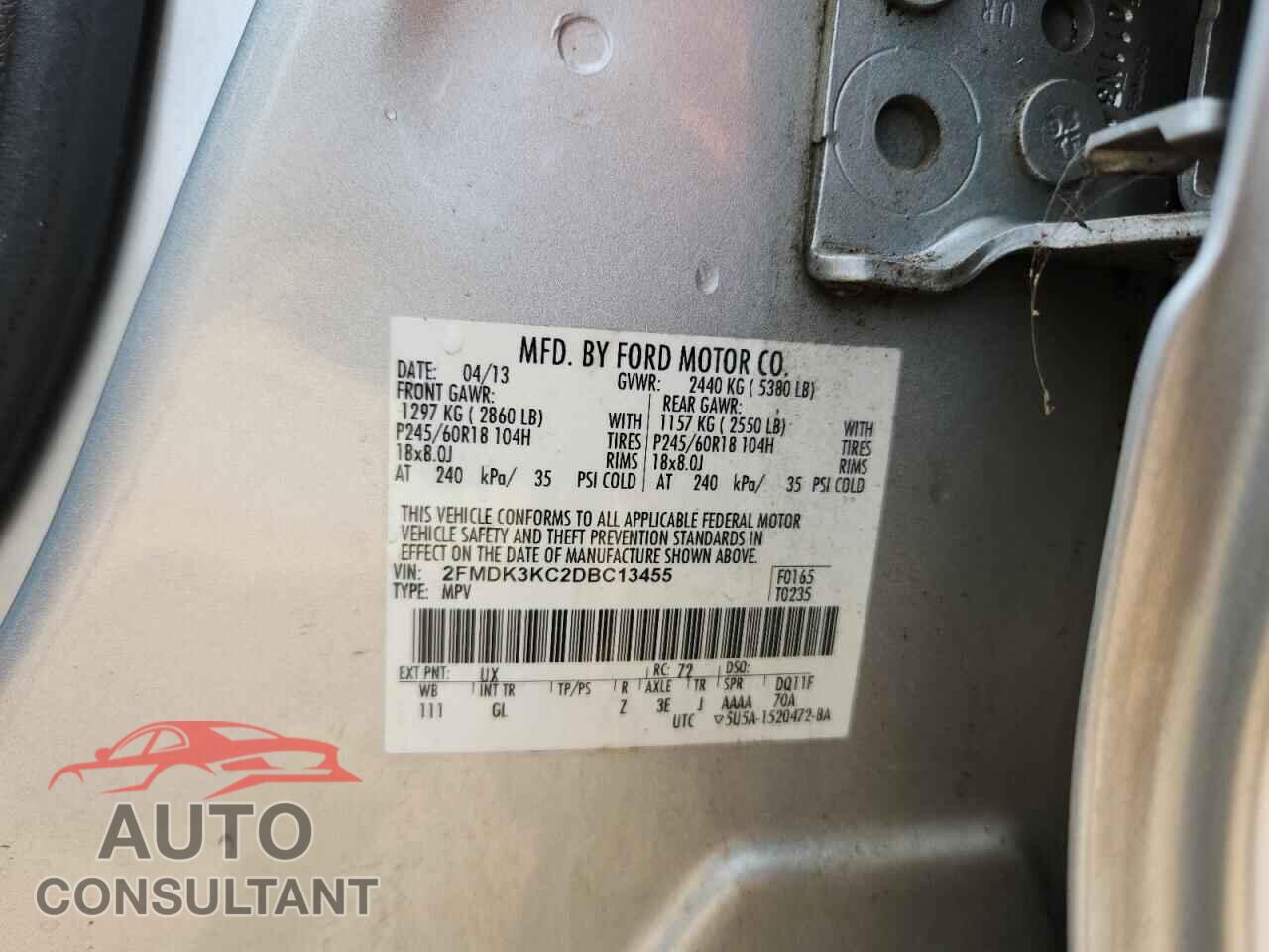 FORD EDGE 2013 - 2FMDK3KC2DBC13455