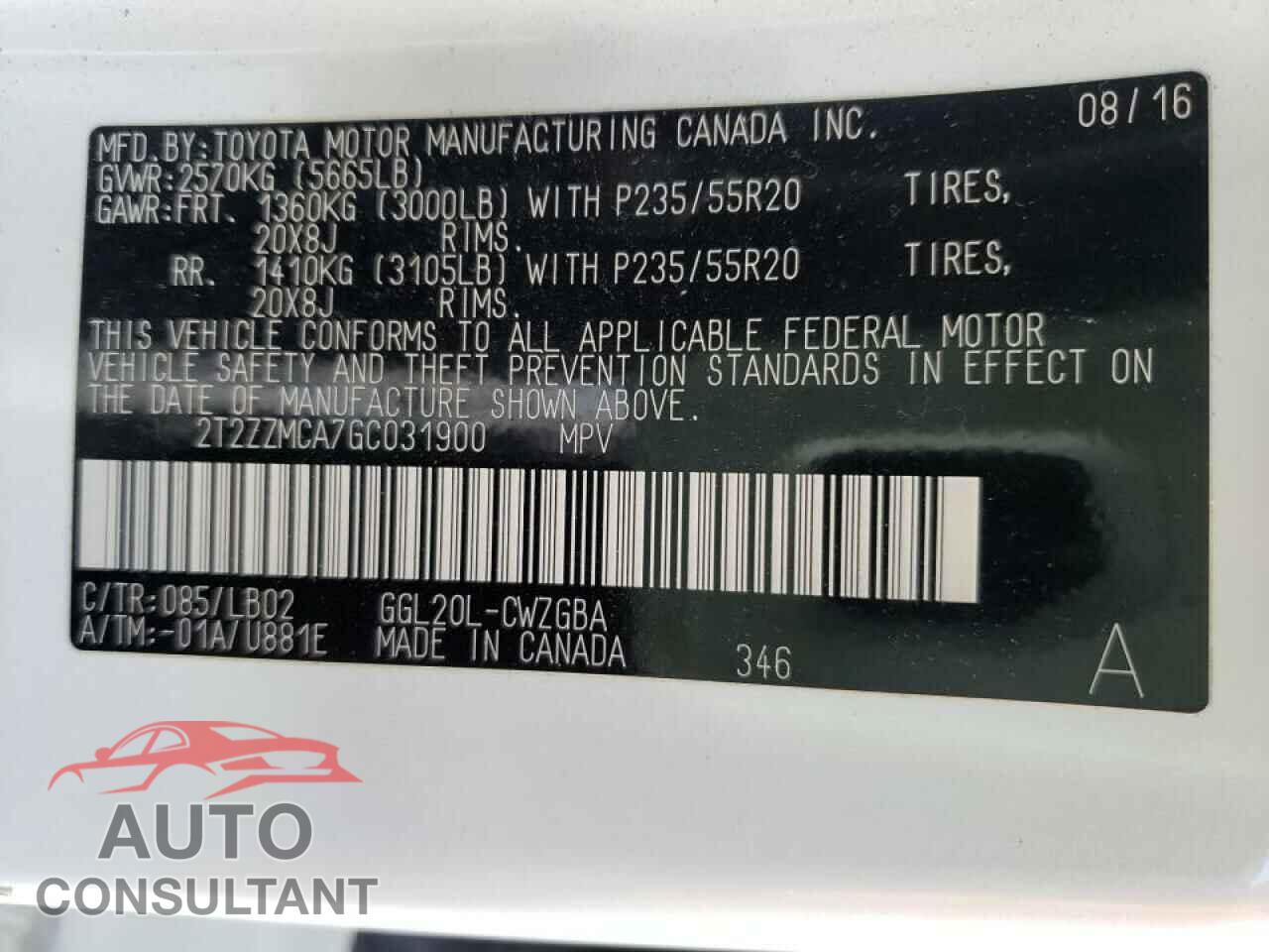 LEXUS RX350 2016 - 2T2ZZMCA7GC031900