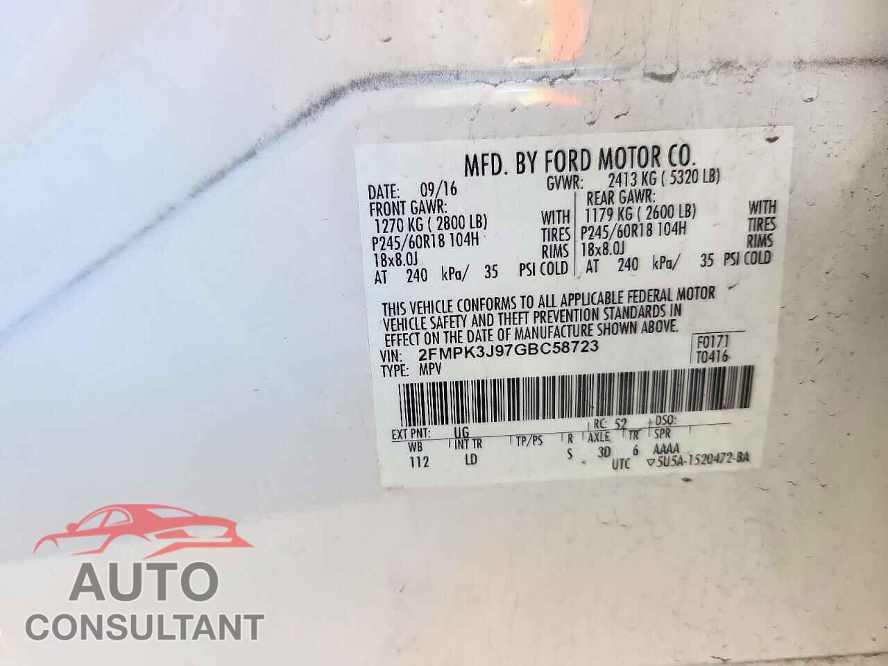 FORD EDGE 2016 - 2FMPK3J97GBC58723