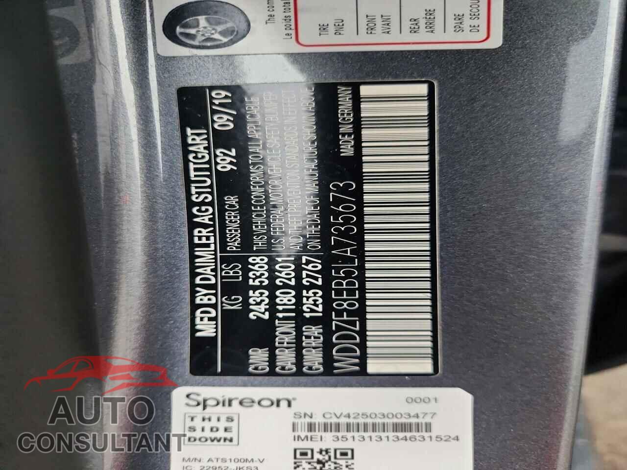 MERCEDES-BENZ E-CLASS 2020 - WDDZF8EB5LA735673