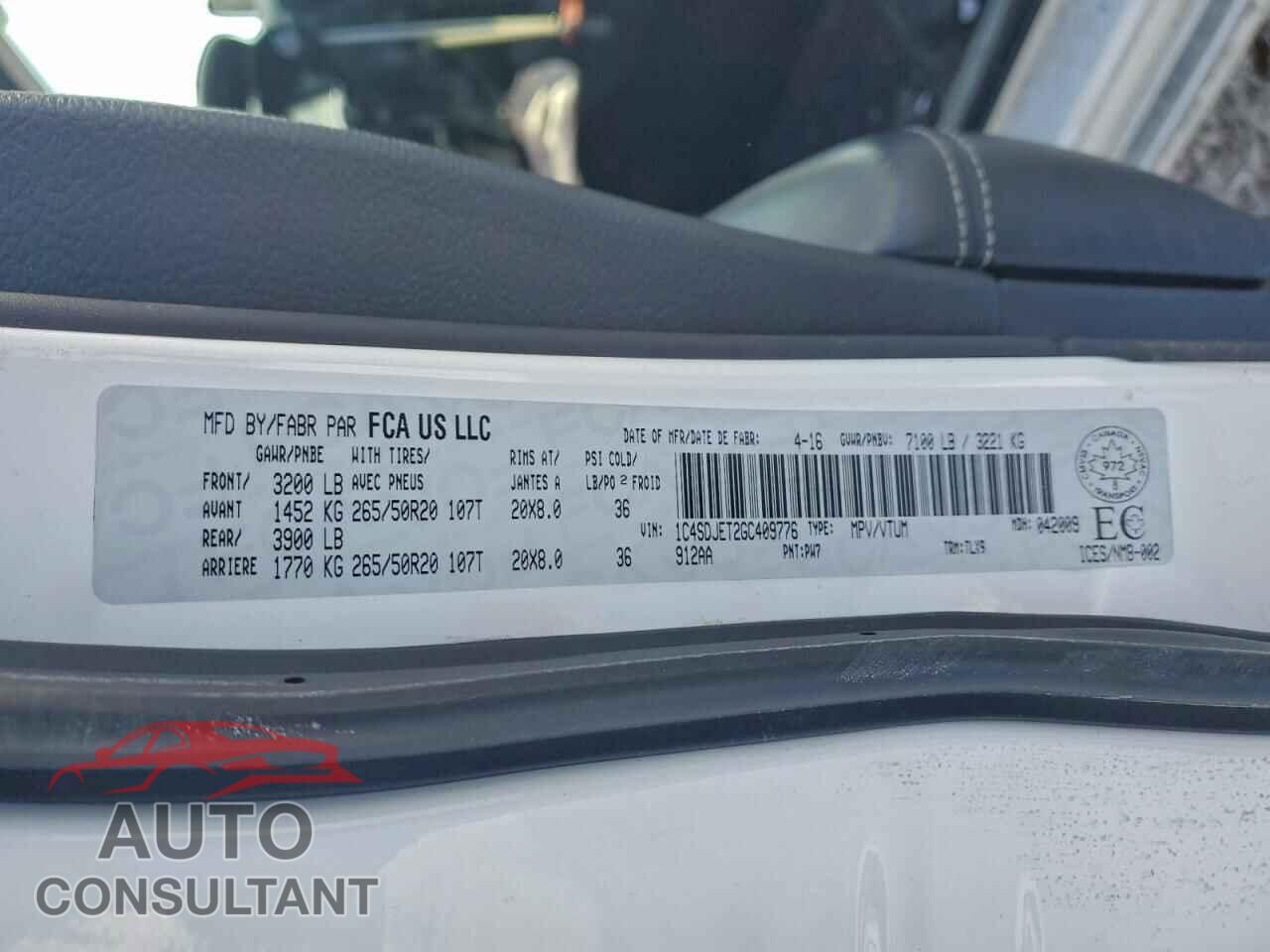 DODGE DURANGO 2016 - 1C4SDJET2GC409776