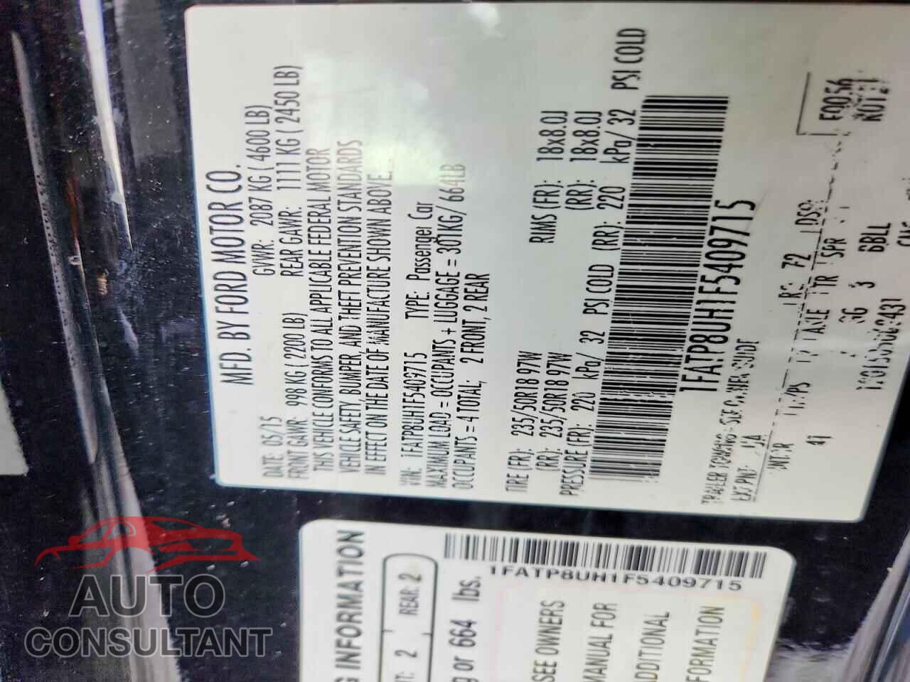 FORD MUSTANG 2015 - 1FATP8UH1F5409715