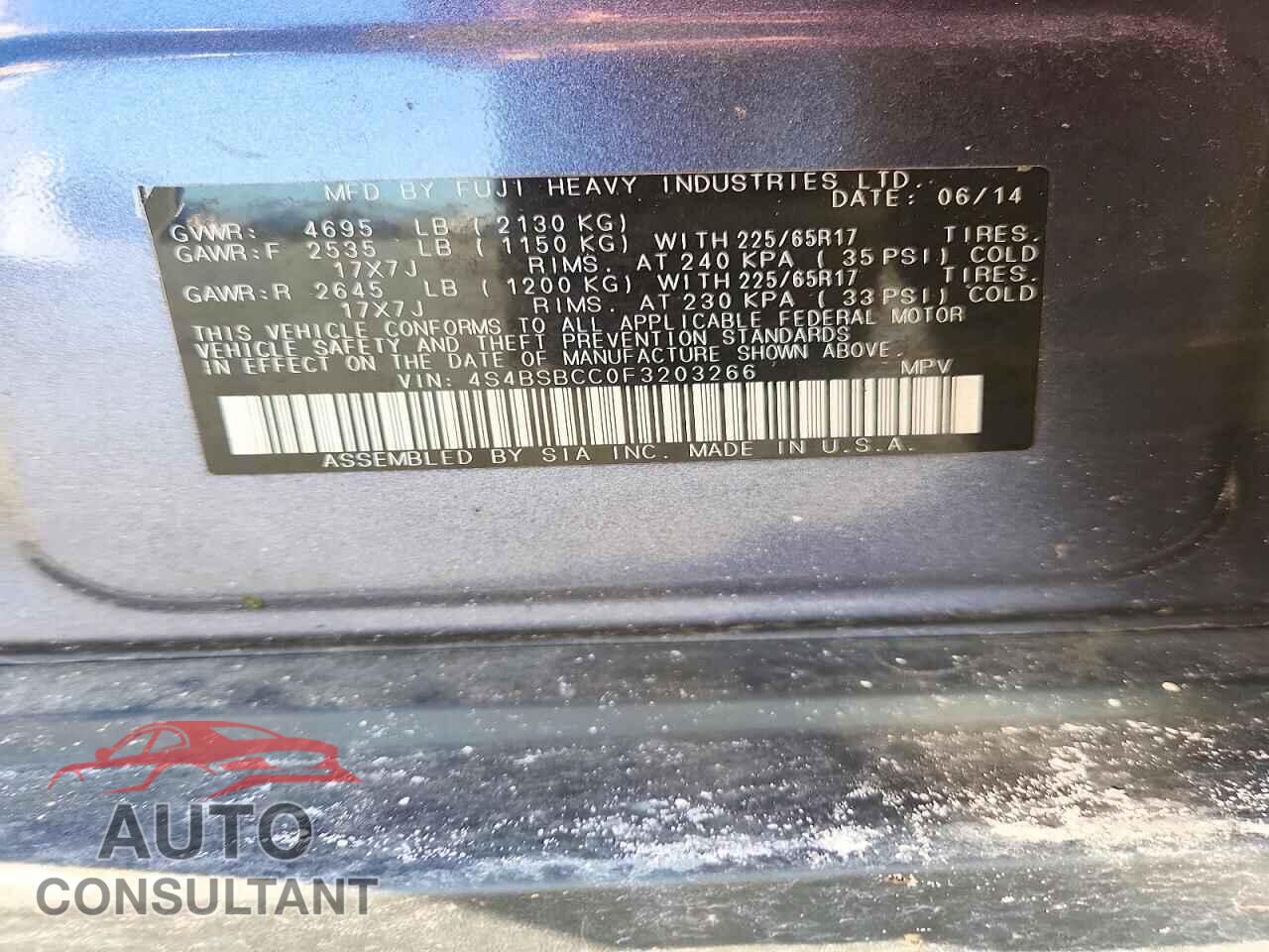 SUBARU OUTBACK 2015 - 4S4BSBCC0F3203266
