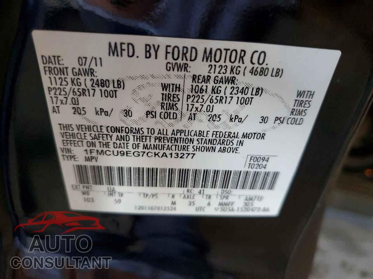 FORD ESCAPE 2012 - 1FMCU9EG7CKA13277