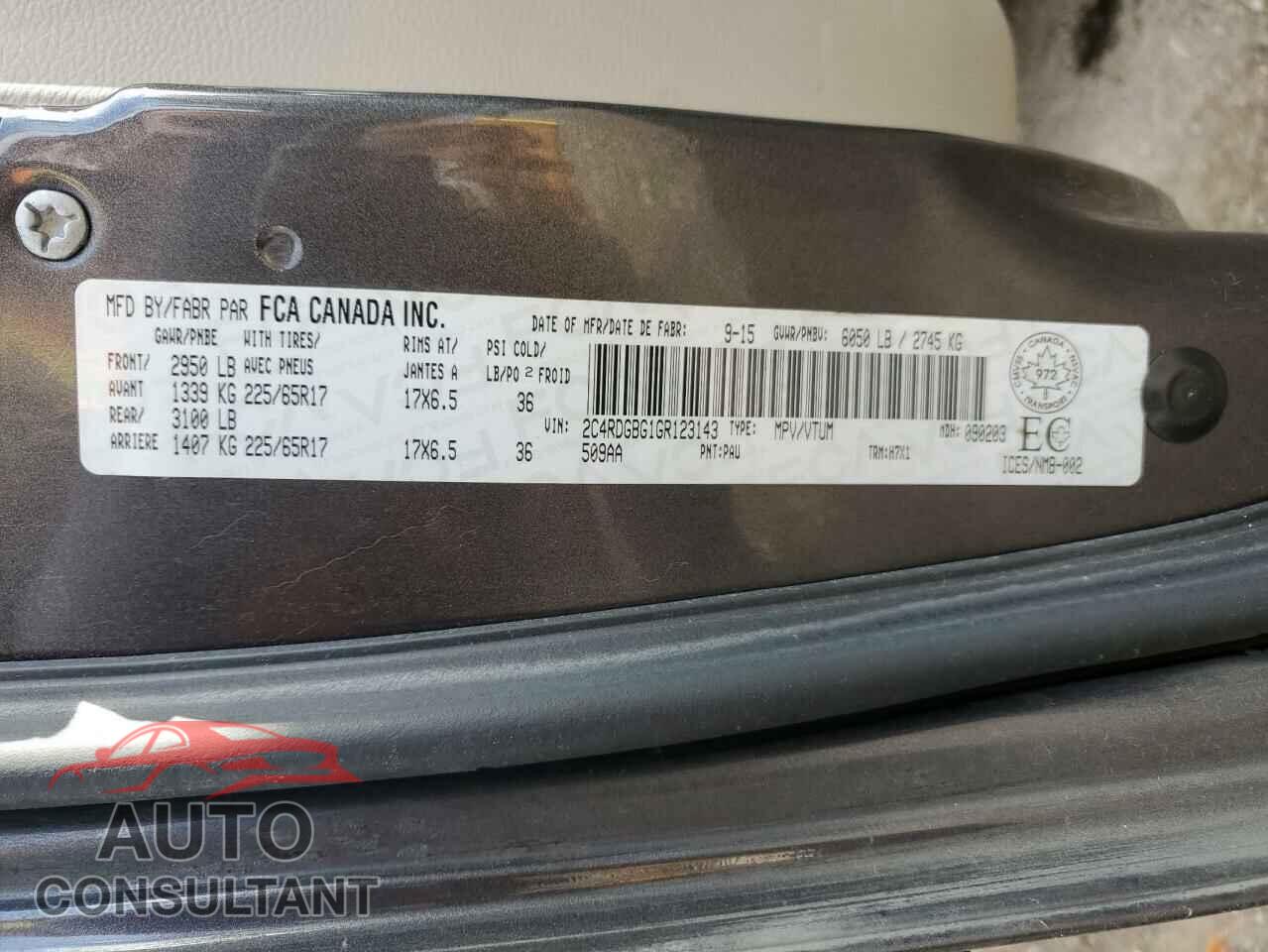 DODGE CARAVAN 2016 - 2C4RDGBG1GR123143