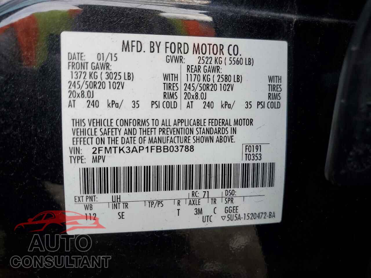 FORD EDGE 2015 - 2FMTK3AP1FBB03788