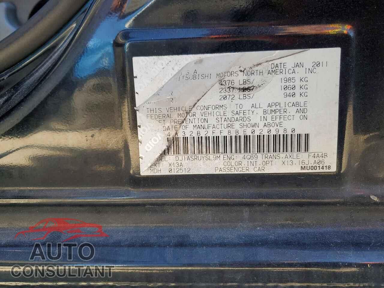 MITSUBISHI GALANT 2011 - 4A32B2FF8BE020980