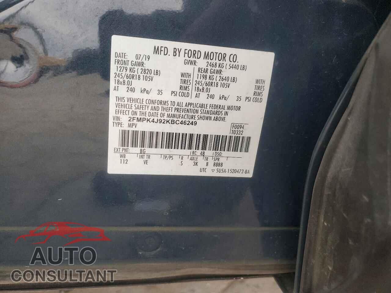 FORD EDGE 2019 - 2FMPK4J92KBC46249