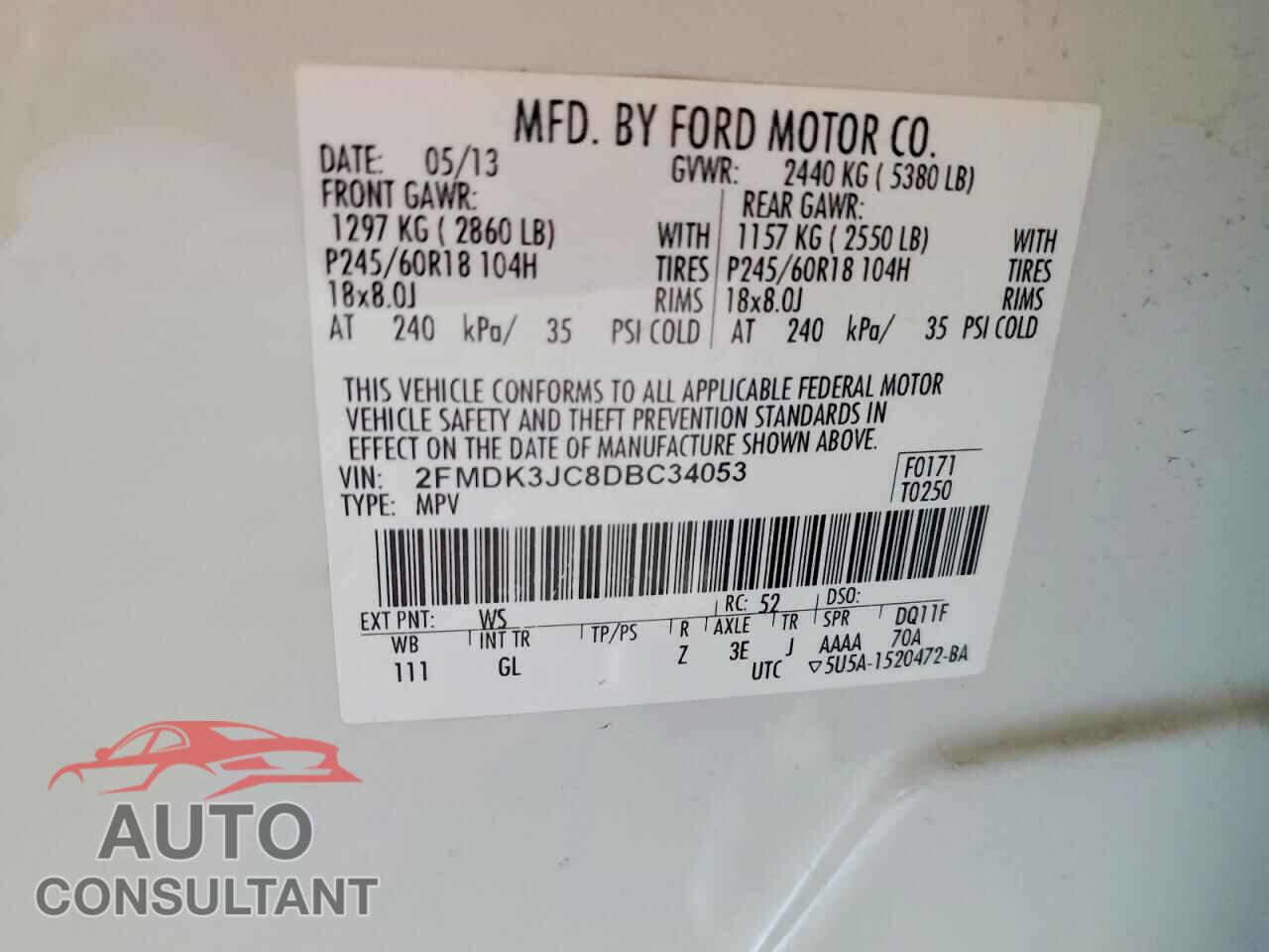 FORD EDGE 2013 - 2FMDK3JC8DBC34053