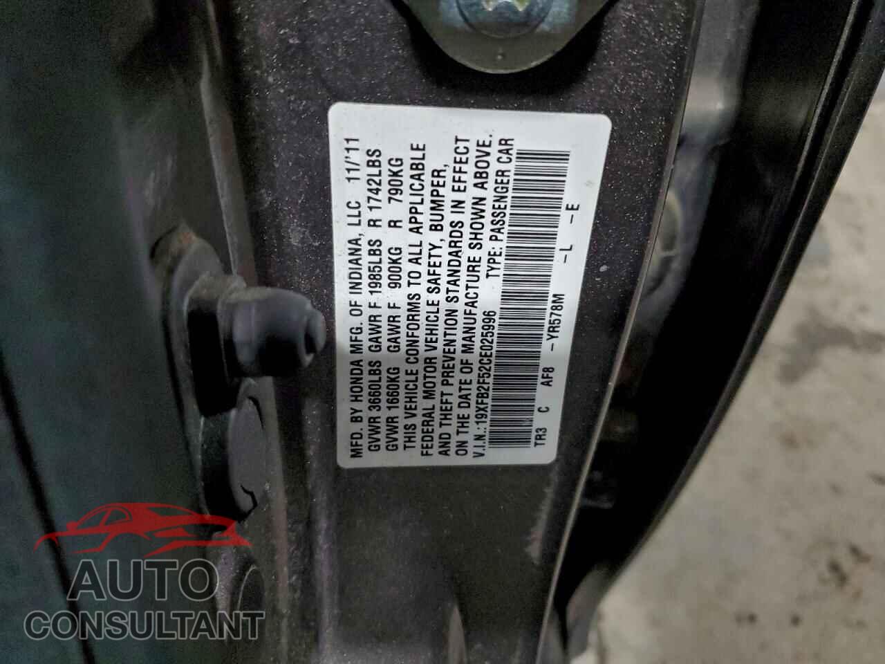 HONDA CIVIC 2012 - 19XFB2F52CE025996
