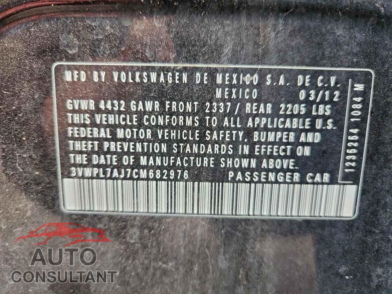 VOLKSWAGEN JETTA 2012 - 3VWPL7AJ7CM682976