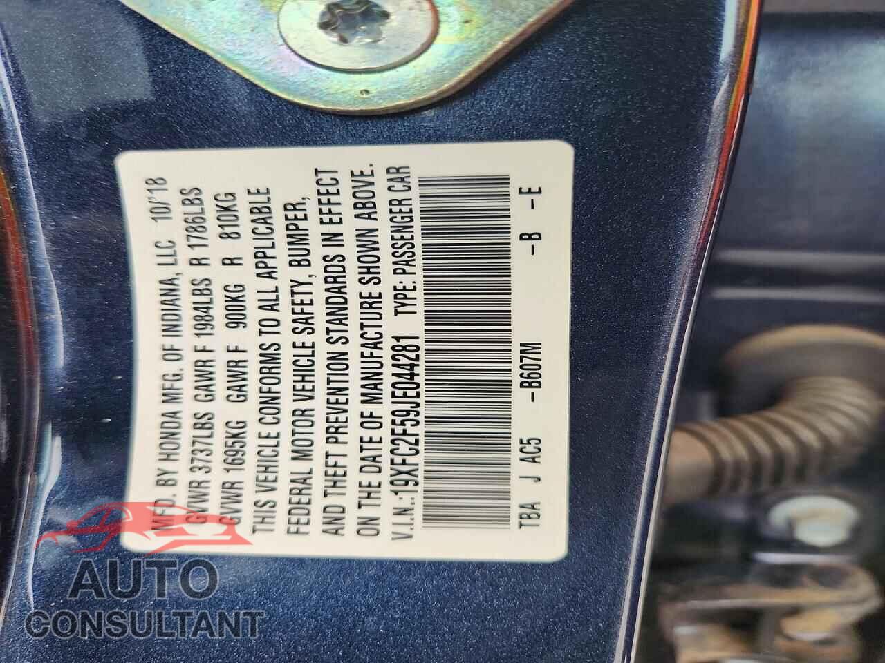 HONDA CIVIC 2018 - 19XFC2F59JE044281