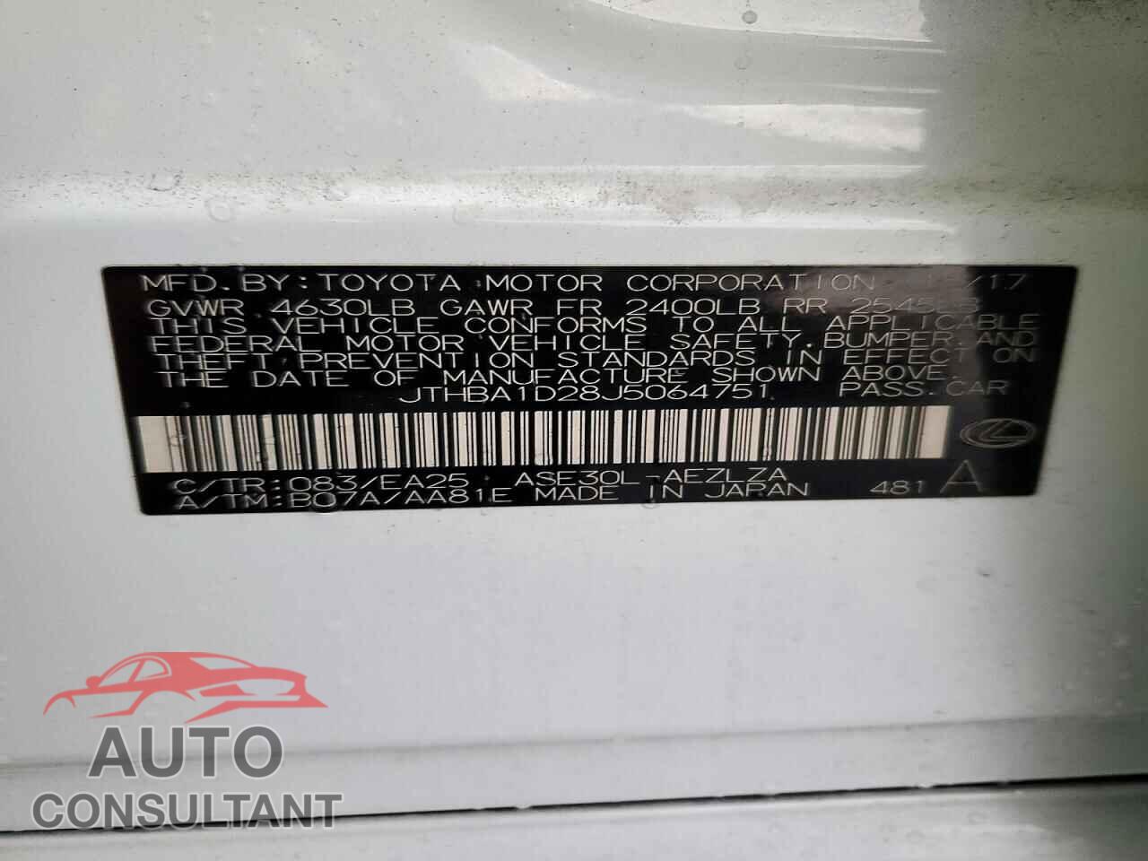 LEXUS IS 2018 - JTHBA1D28J5064751