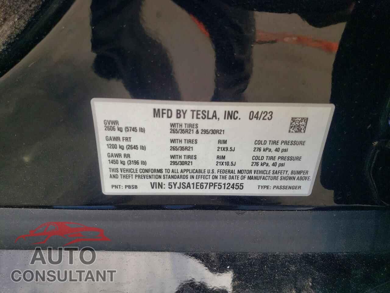 TESLA MODEL S 2023 - 5YJSA1E67PF512455
