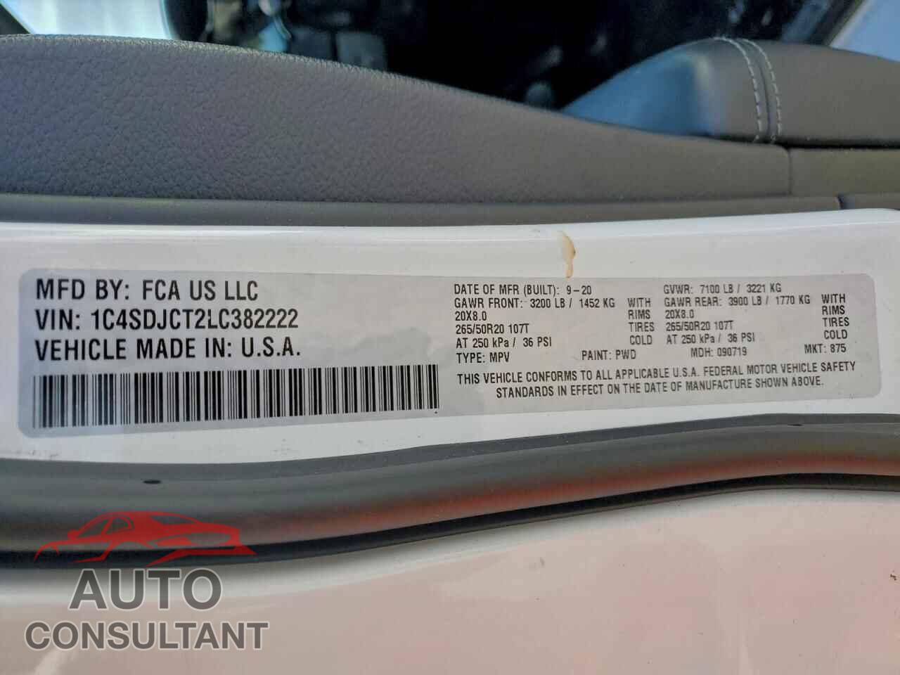 DODGE DURANGO 2020 - 1C4SDJCT2LC382222