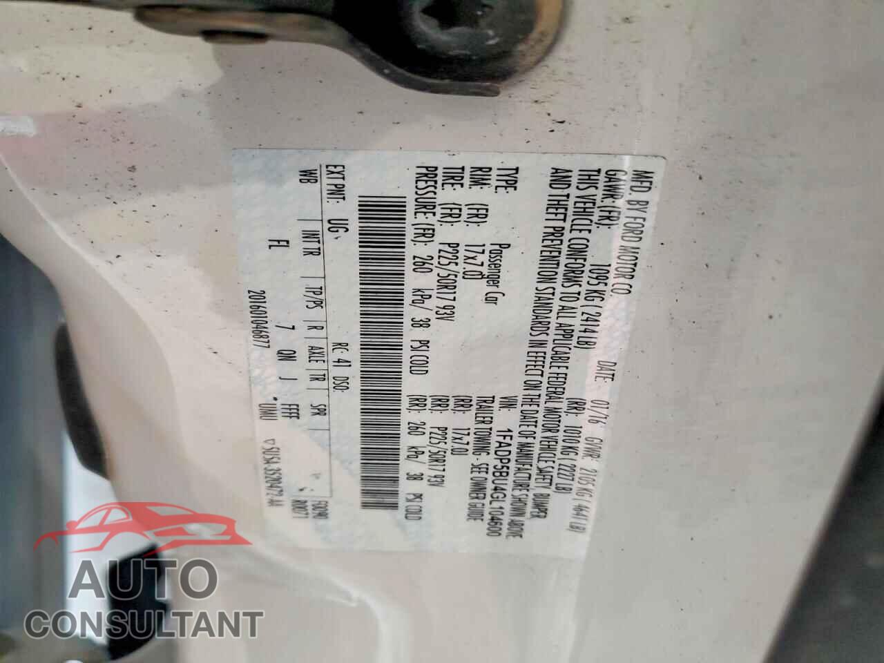 FORD CMAX 2016 - 1FADP5BU4GL104600