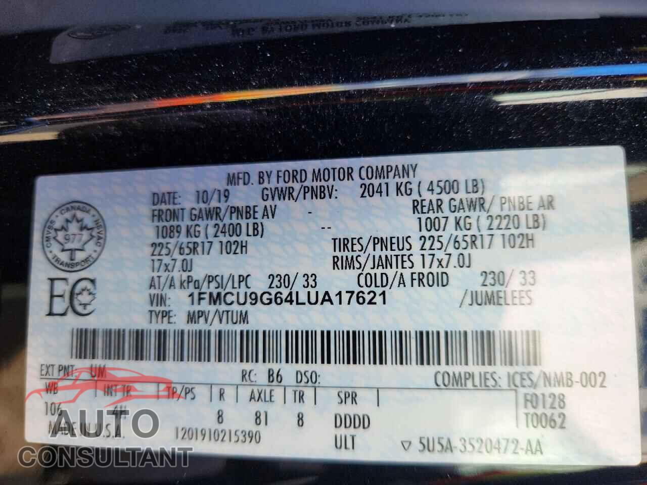 FORD ESCAPE 2020 - 1FMCU9G64LUA17621
