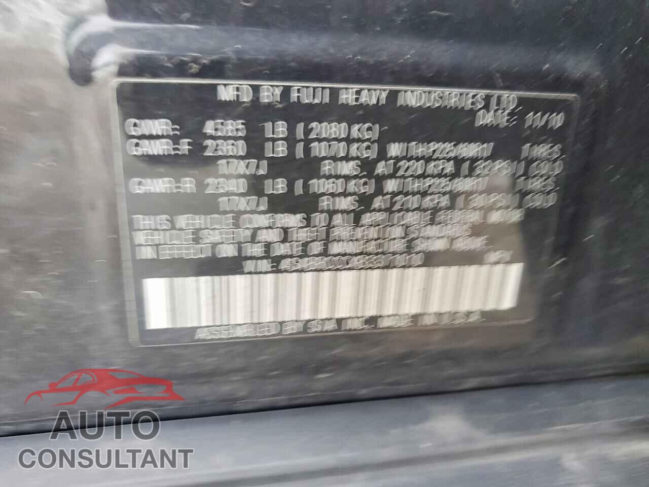 SUBARU OUTBACK 2011 - 4S4BRCCCXB3371010
