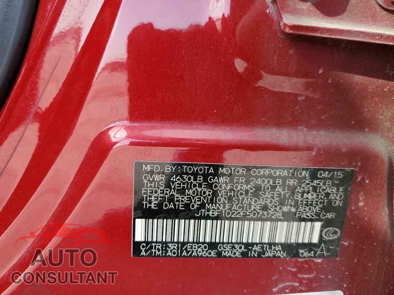 LEXUS IS 2015 - JTHBF1D22F5073728