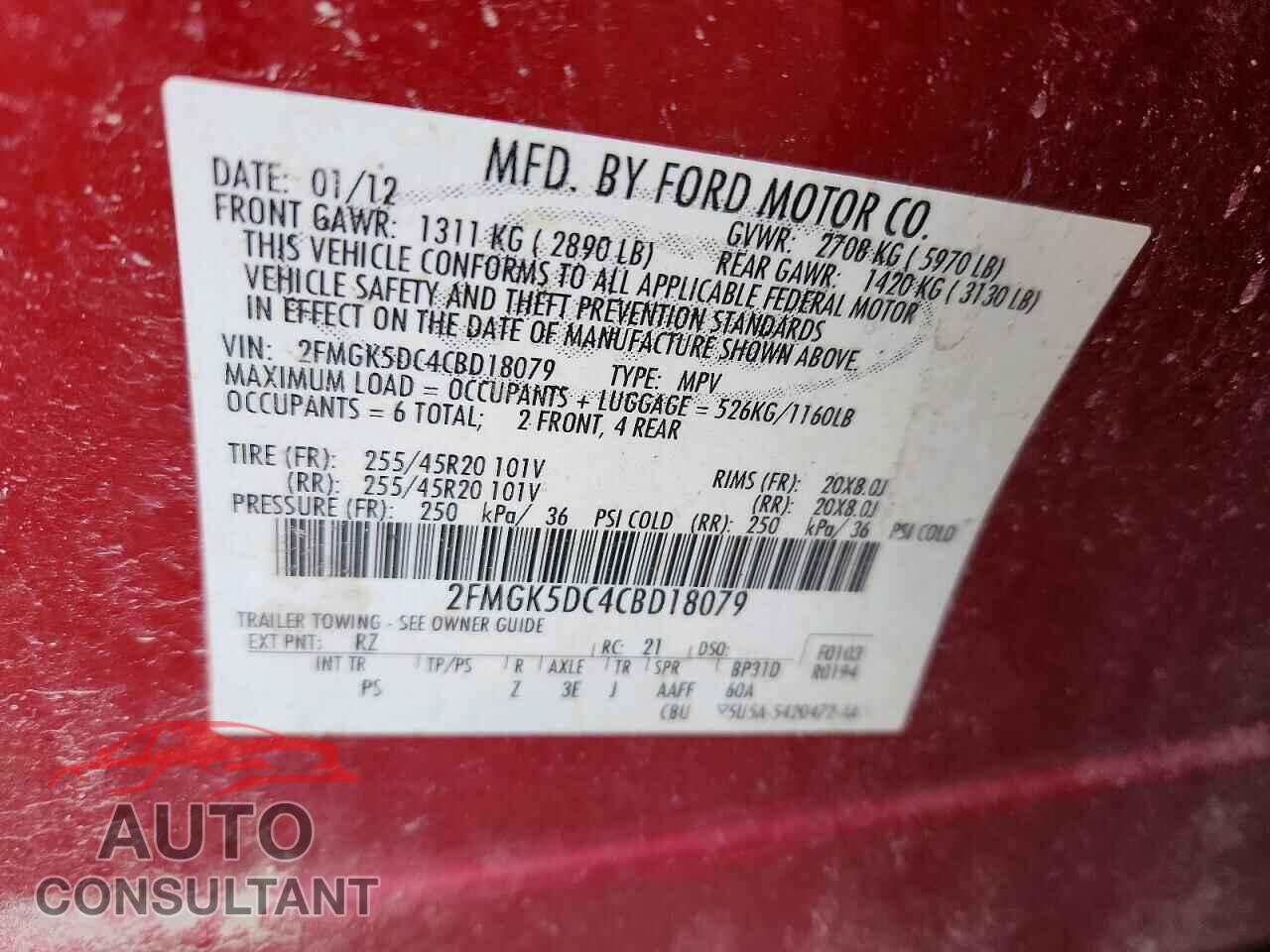 FORD FLEX 2012 - 2FMGK5DC4CBD18079