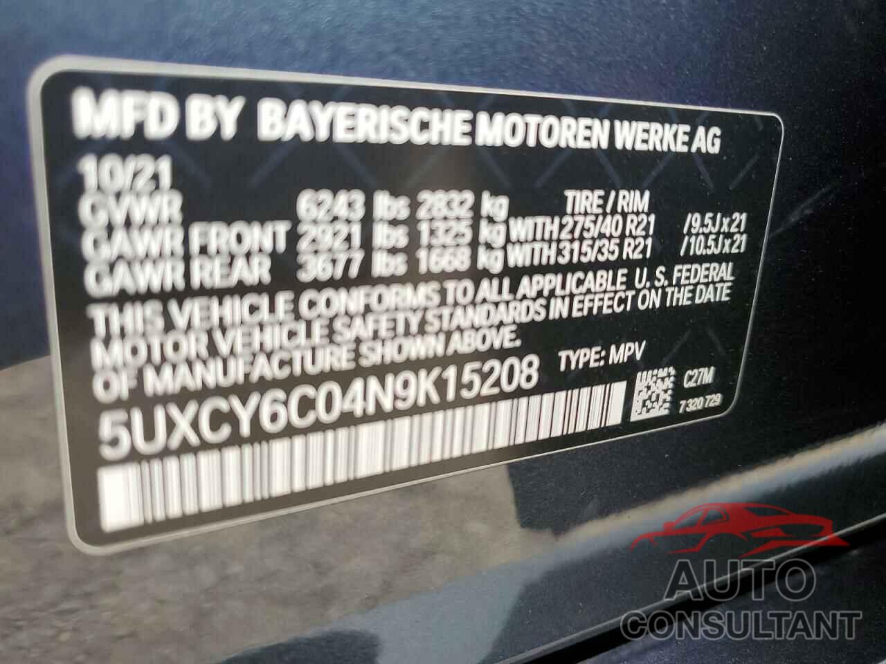 BMW X6 2022 - 5UXCY6C04N9K15208