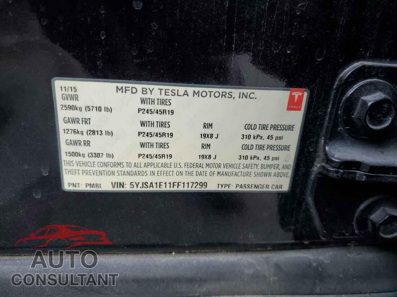 TESLA MODEL S 2015 - 5YJSA1E11FF117299