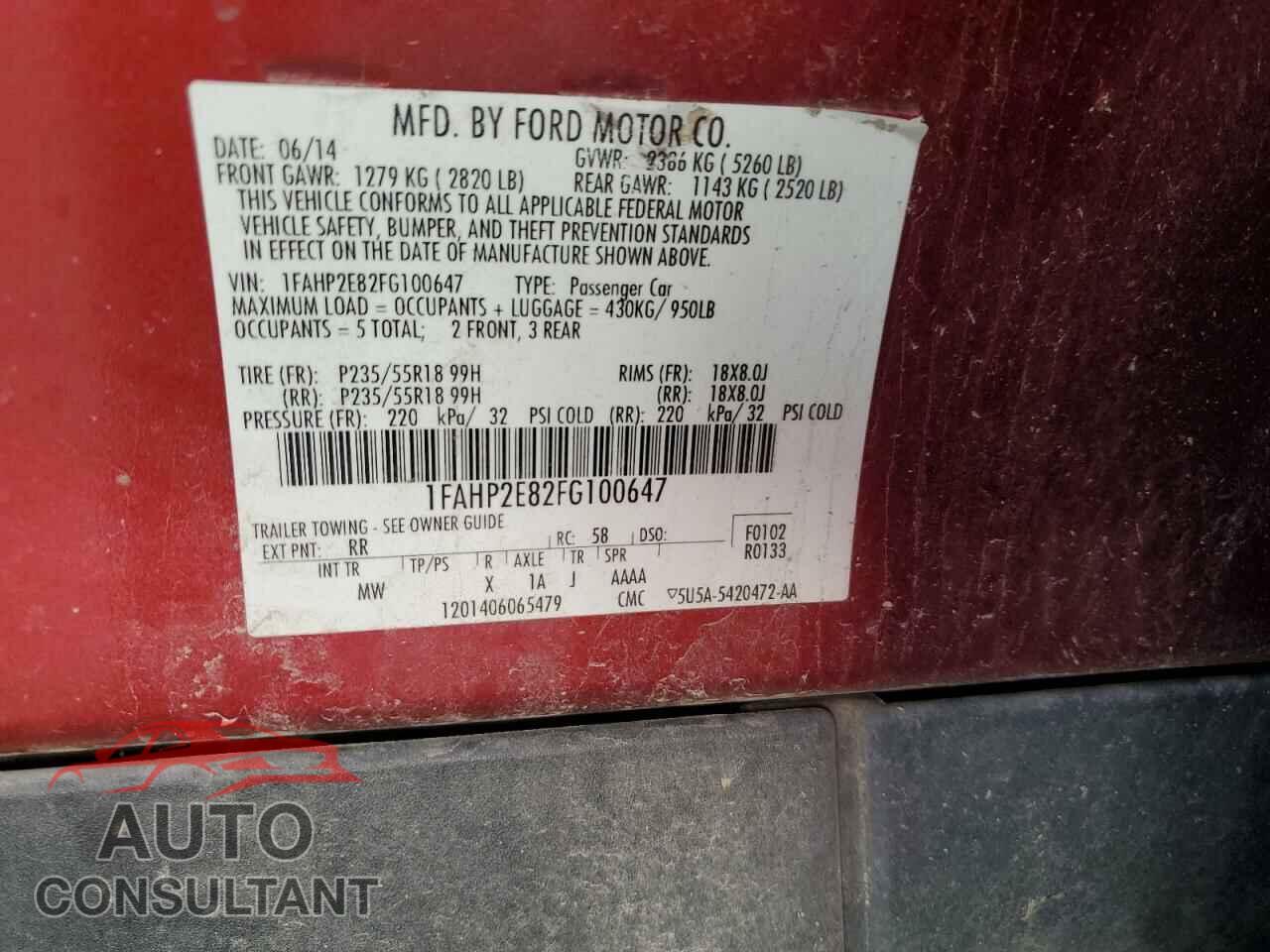FORD TAURUS 2015 - 1FAHP2E82FG100647